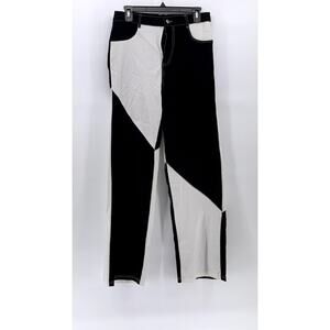 SWEET RAIN Women's Black-White Colorblock High-Rise Straight-Leg SZ L